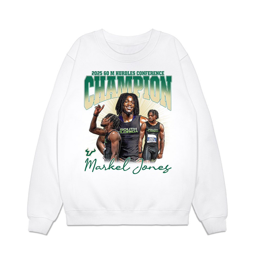 USF - NCAA Men's Track & Field : Markel Jones - 2025 Champion 60 M hurdles Collage Premium Crewneck Sweatshirt-0