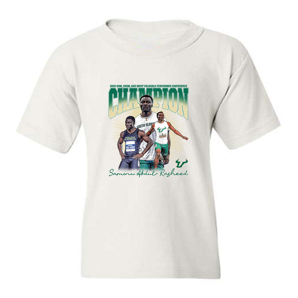 USF - NCAA Men's Track & Field : Saminu Abdul-Rasheed - 2025 Champion 60M, 200M, and Most Valuable Performer Collage Youth T-Shirt-0