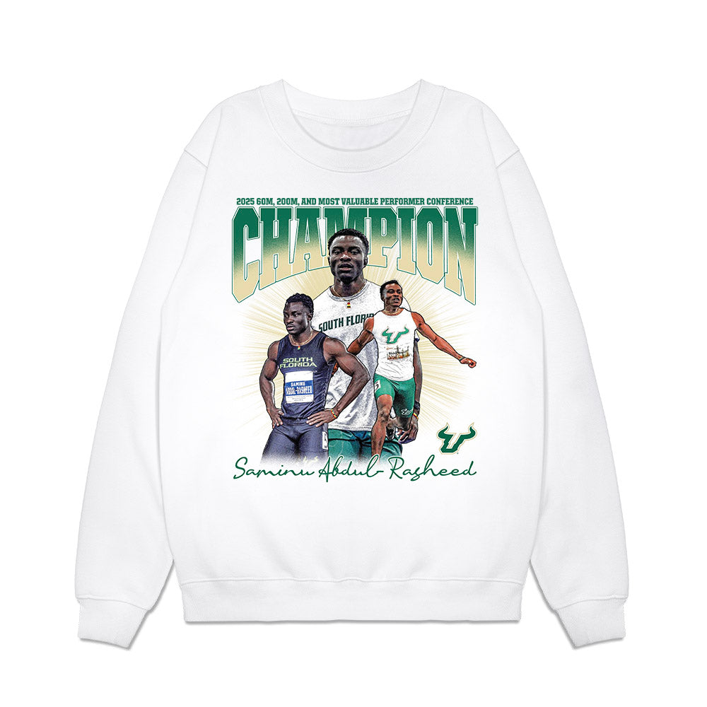 USF - NCAA Men's Track & Field : Saminu Abdul-Rasheed - 2025 Champion 60M, 200M, and Most Valuable Performer Collage Premium Crewneck Sweatshirt-0