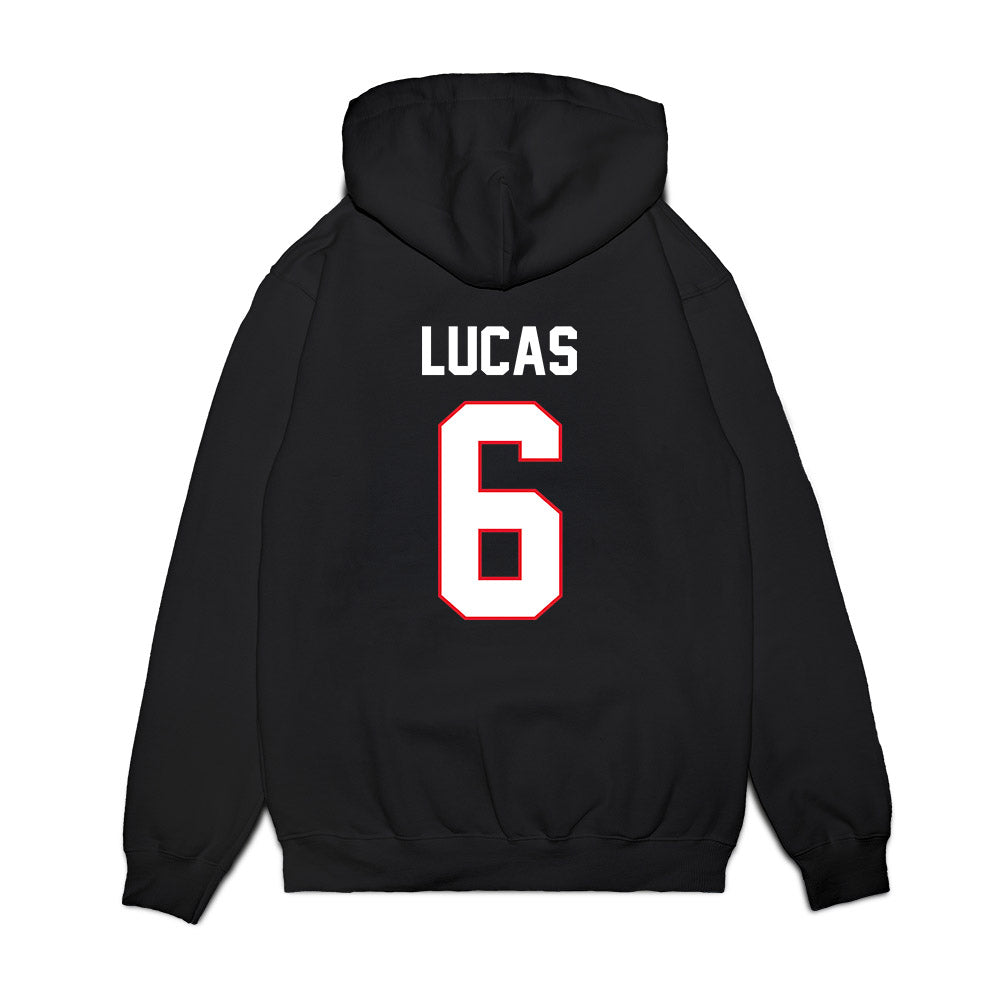 UConn - NCAA Men's Ice Hockey : Andrew Lucas - Championship Classic Shersey Premium Hooded Sweatshirt-1