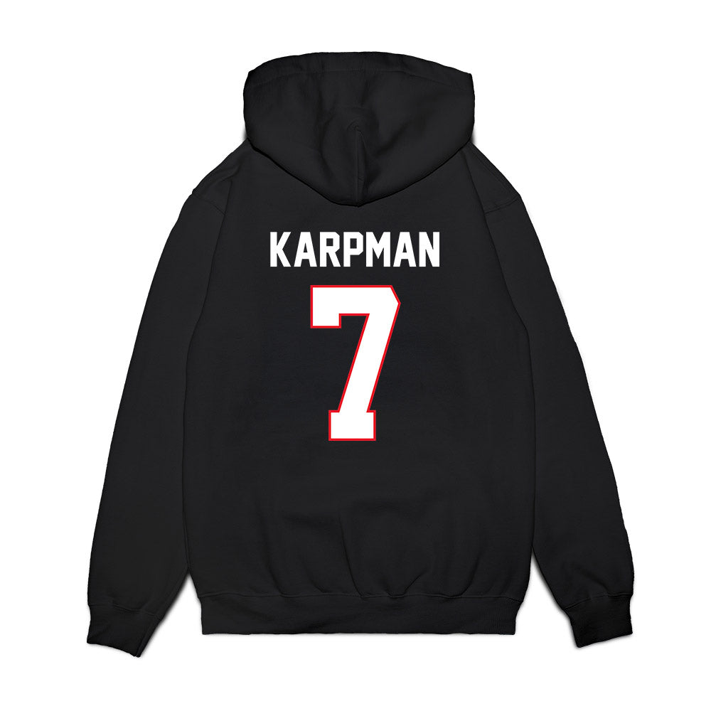 UConn - NCAA Men's Ice Hockey : Huston Karpman - Championship Classic Shersey Premium Hooded Sweatshirt-1