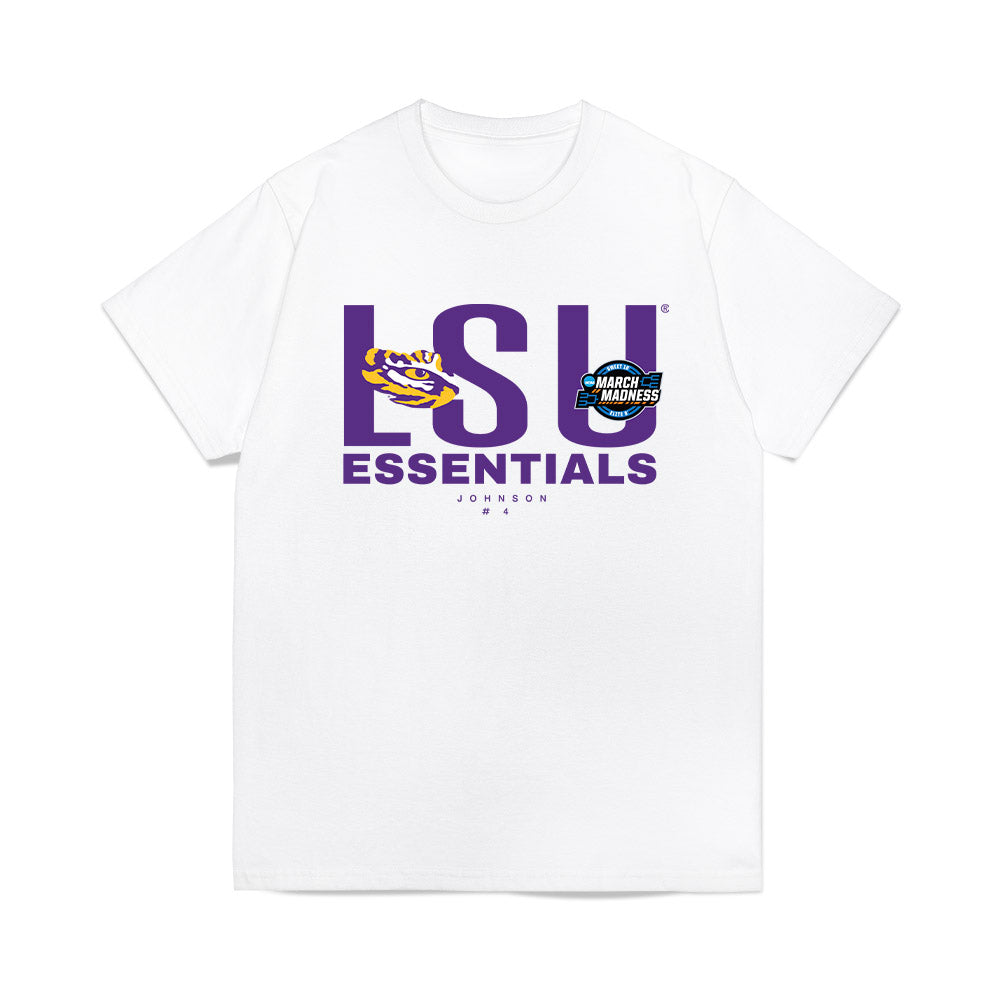 LSU - NCAA Women's Basketball : Flaujae Johnson - NCAA® March Madness® Essentials Elite 8 Premium T-Shirt-0