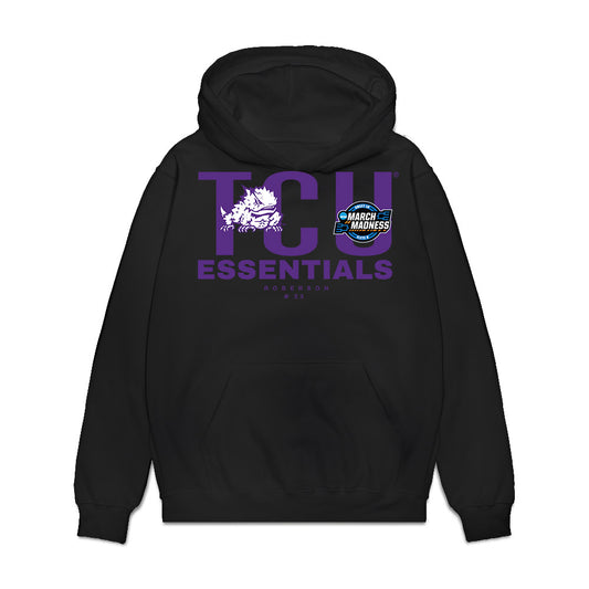 TCU - NCAA Women's Basketball : Aaliyah Roberson - NCAA® March Madness® Essentials Elite 8 Premium Hooded Sweatshirt-0
