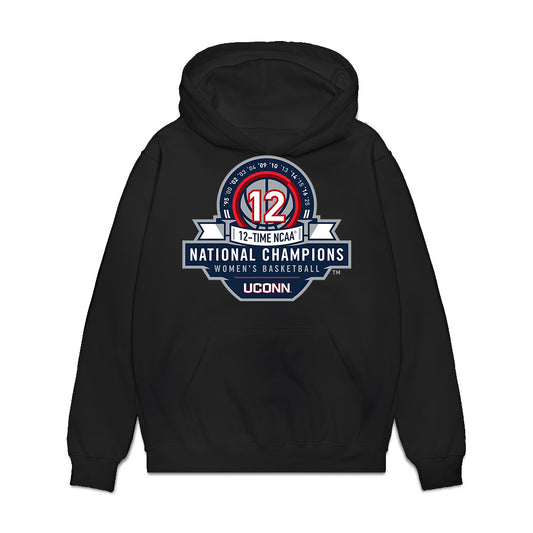 UConn - NCAA Women's Basketball : Caroline Ducharme - NCAA® March Madness® National Champions Premium Hooded Sweatshirt-0