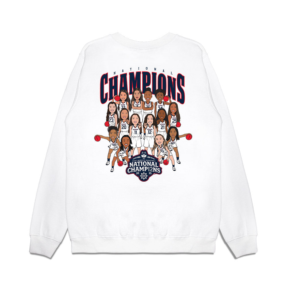 UConn - NCAA Women's Basketball : NCAA® March Madness® National Champions Team Caricature Premium Crewneck Sweatshirt-1