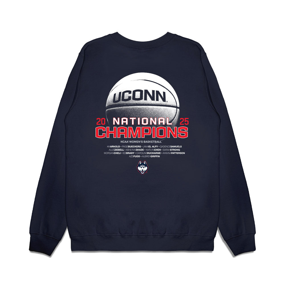 UConn - NCAA Women's Basketball : NCAA® March Madness® National Champions Roster Premium Crewneck Sweatshirt-1
