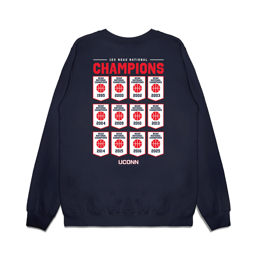 UConn - NCAA Women's Basketball : NCAA® March Madness® National Champions Banner Premium Crewneck Sweatshirt-1
