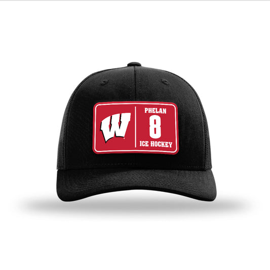 Wisconsin - NCAA Men's Ice Hockey : Jack Phelan - Suede Patch Snapback Trucker Hat-0