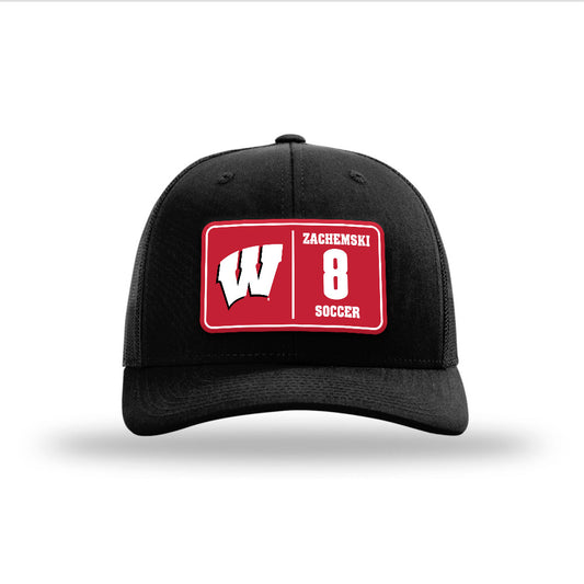 Wisconsin - NCAA Men's Soccer : Matthew Zachemski - Suede Patch Snapback Trucker Hat-0