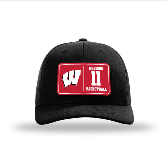 Wisconsin - NCAA Men's Basketball : Jack Robison - Suede Patch Snapback Trucker Hat-0