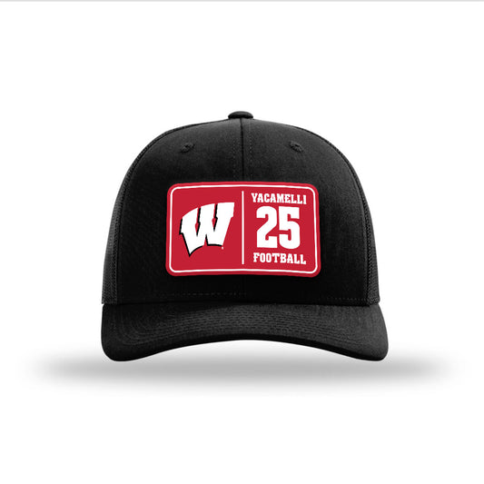 Wisconsin - NCAA Football : Cade Yacamelli - Suede Patch Snapback Trucker Hat-0