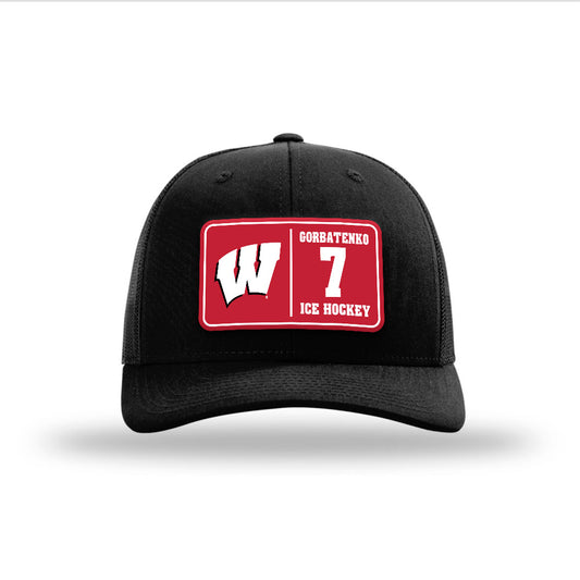Wisconsin - NCAA Women's Ice Hockey : Kelly Gorbatenko - Suede Patch Snapback Trucker Hat-0