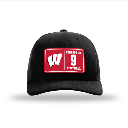 Wisconsin - NCAA Football : Billy Edwards Jr. - Suede Patch Snapback Trucker Hat-0