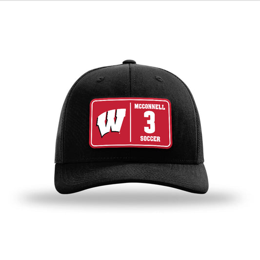 Wisconsin - NCAA Women's Soccer : Aidan McConnell - Suede Patch Snapback Trucker Hat-0