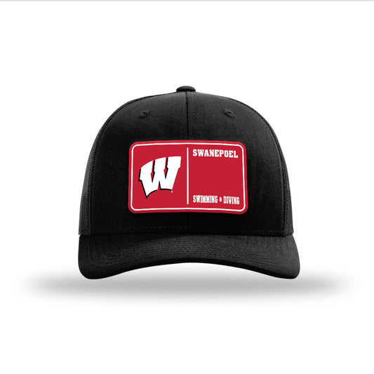 Wisconsin - NCAA Men's Swimming & Diving : Lance Swanepoel - Suede Patch Snapback Trucker Hat-0