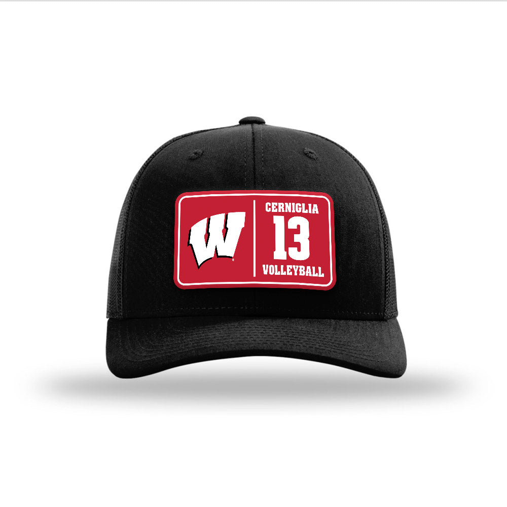 Wisconsin - NCAA Women's Volleyball : Jada Cerniglia - Suede Patch Snapback Trucker Hat-0