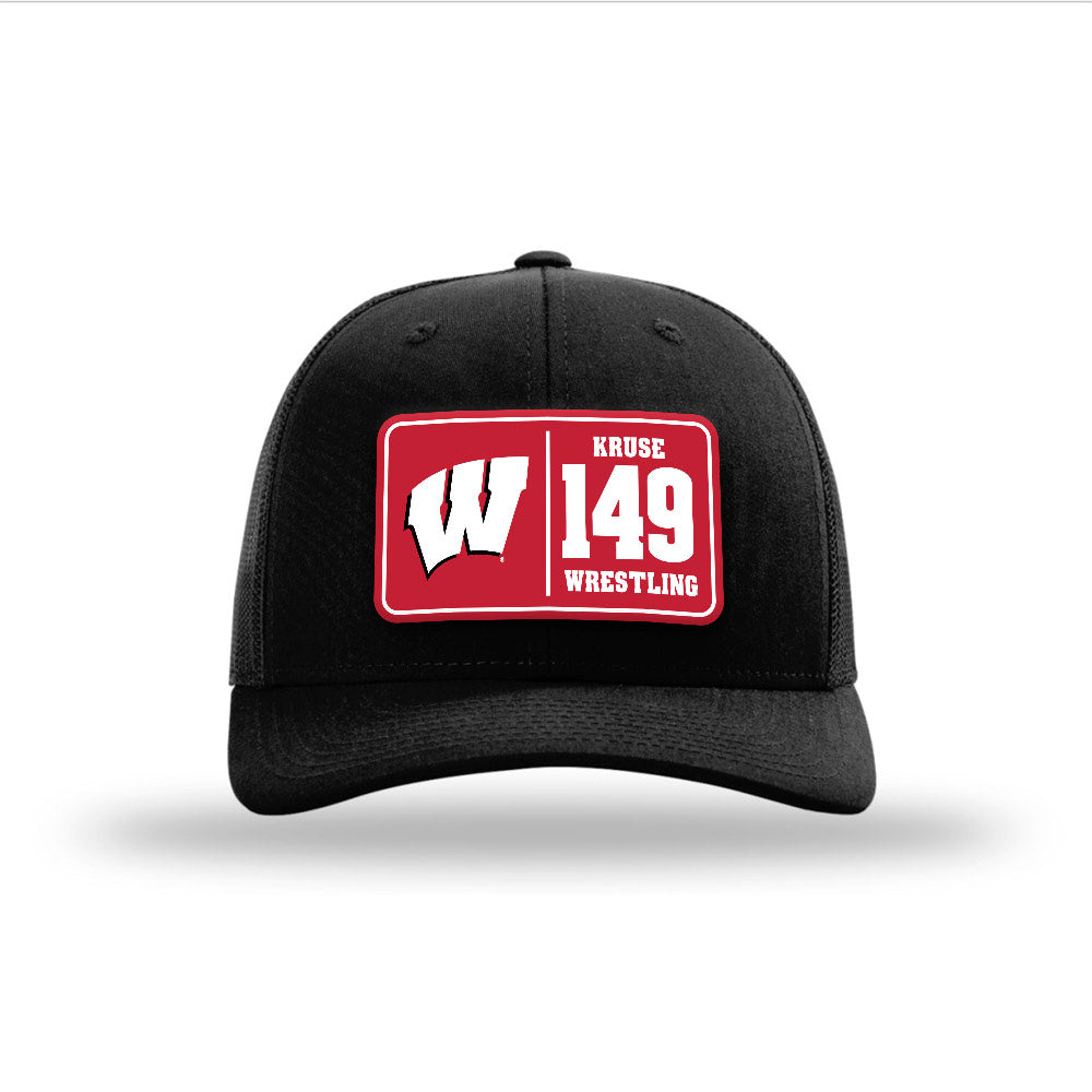 Wisconsin - NCAA Wrestling : Simon Kruse - Suede Patch Snapback Trucker Hat-0