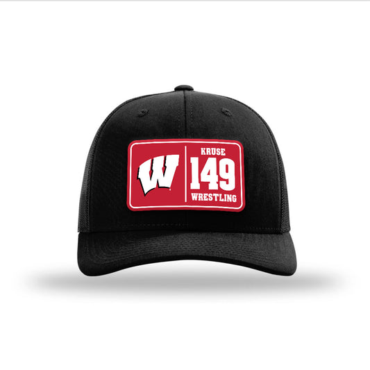 Wisconsin - NCAA Wrestling : Simon Kruse - Suede Patch Snapback Trucker Hat-0
