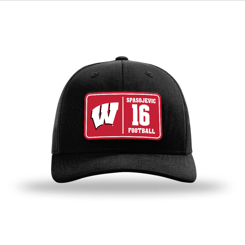 Wisconsin - NCAA Football : Milos Spasojevic - Suede Patch Snapback Trucker Hat-0