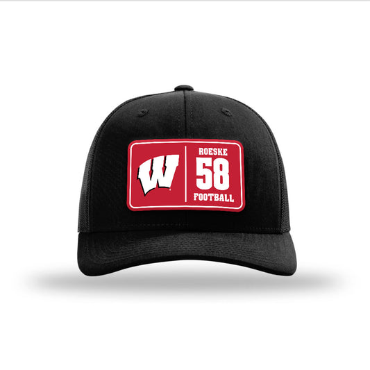Wisconsin - NCAA Football : Michael Roeske - Suede Patch Snapback Trucker Hat-0