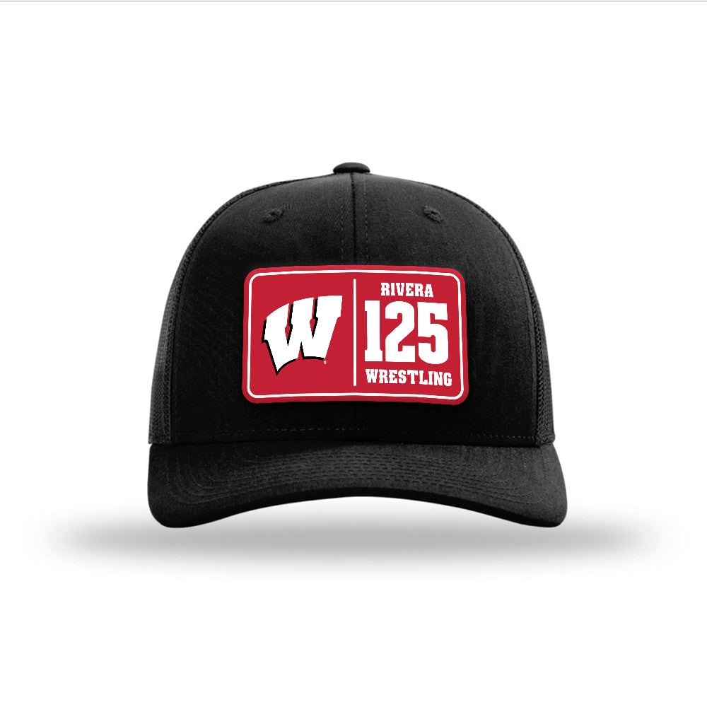 Wisconsin - NCAA Wrestling : Nicolar Rivera - Suede Patch Snapback Trucker Hat-0