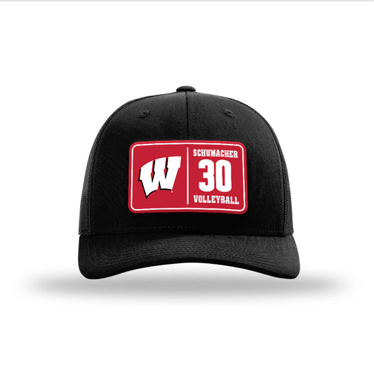Wisconsin - NCAA Women's Volleyball : Lola Schumacher - Suede Patch Snapback Trucker Hat-0