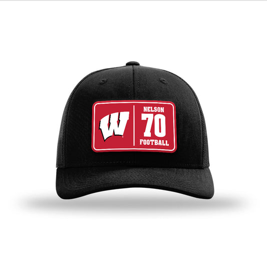 Wisconsin - NCAA Football : Barrett Nelson - Suede Patch Snapback Trucker Hat-0