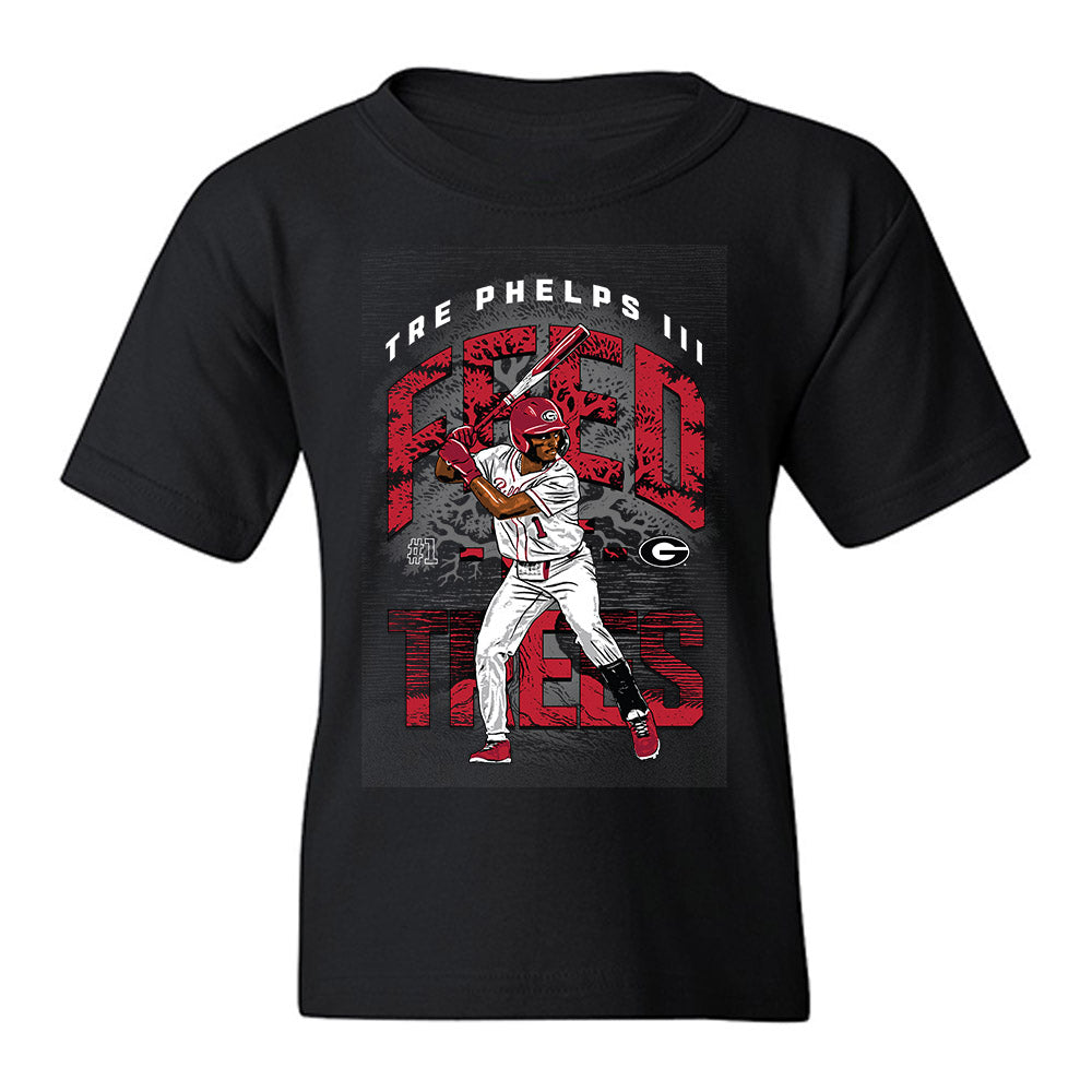 Georgia - NCAA Baseball : Tre Phelps - Youth T-Shirt-0