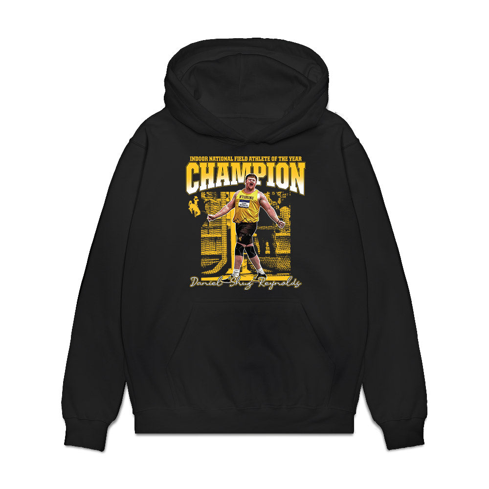 Wyoming - NCAA Men's Track & Field : Daniel Reynolds - Graphic Tee Premium Hooded Sweatshirt-0