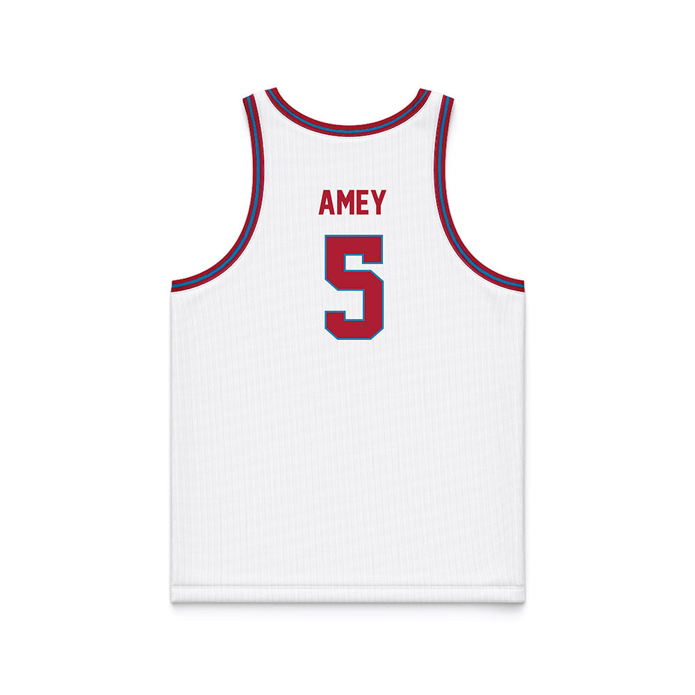 LMU - NCAA Men's Basketball : Mj Amey - White Basketball Jersey-1