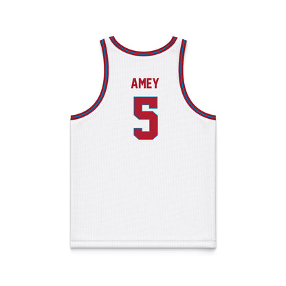 LMU - NCAA Men's Basketball : Mj Amey - White Basketball Jersey-1