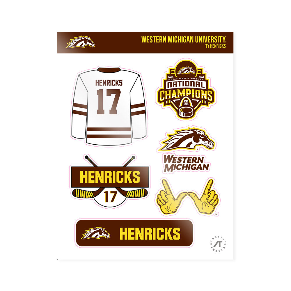 Western Michigan - NCAA Men's Ice Hockey : Ty Henricks - National Champions Sticker Sheet-0