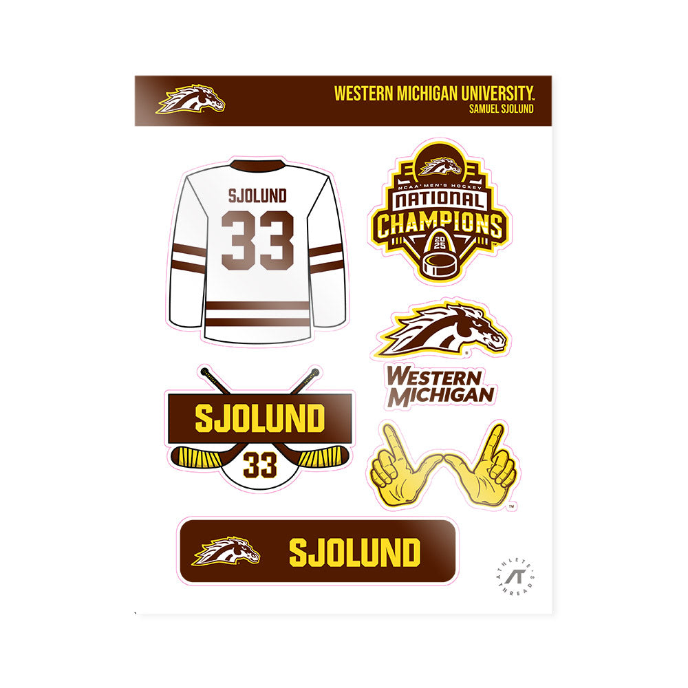 Western Michigan - NCAA Men's Ice Hockey : Samuel Sjolund - National Champions Sticker Sheet-0