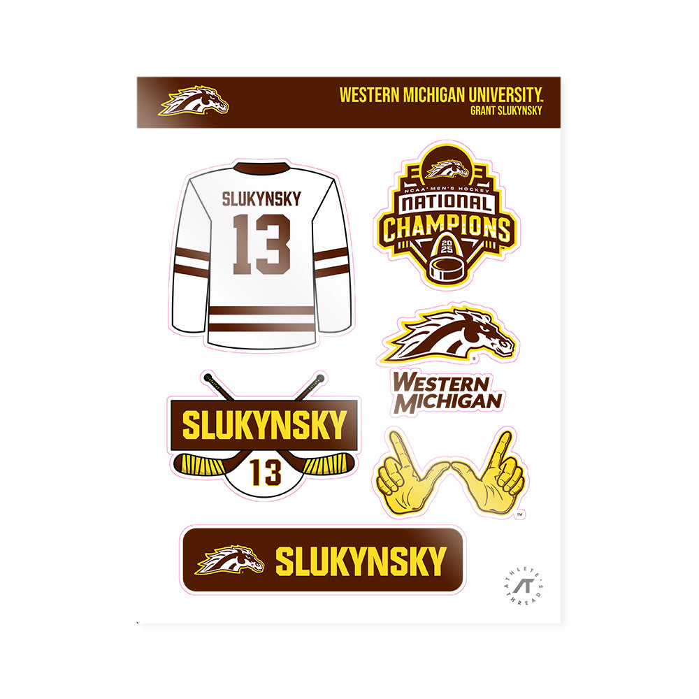 Western Michigan - NCAA Men's Ice Hockey : Grant Slukynsky - National Champions Sticker Sheet-0