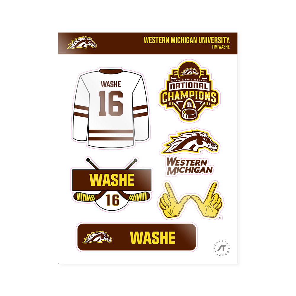 Western Michigan - NCAA Men's Ice Hockey : Tim Washe - National Champions Sticker Sheet-0
