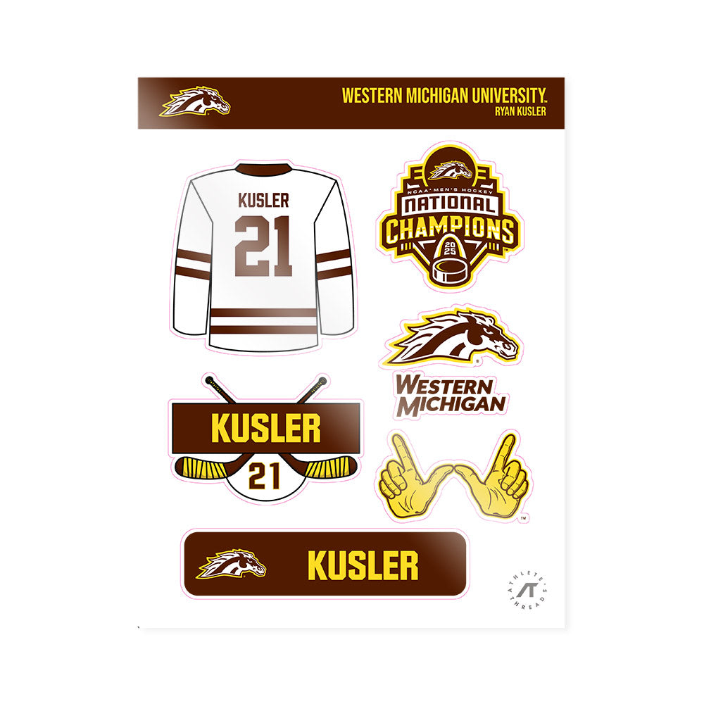 Western Michigan - NCAA Men's Ice Hockey : Ryan Kusler - National Champions Sticker Sheet-0