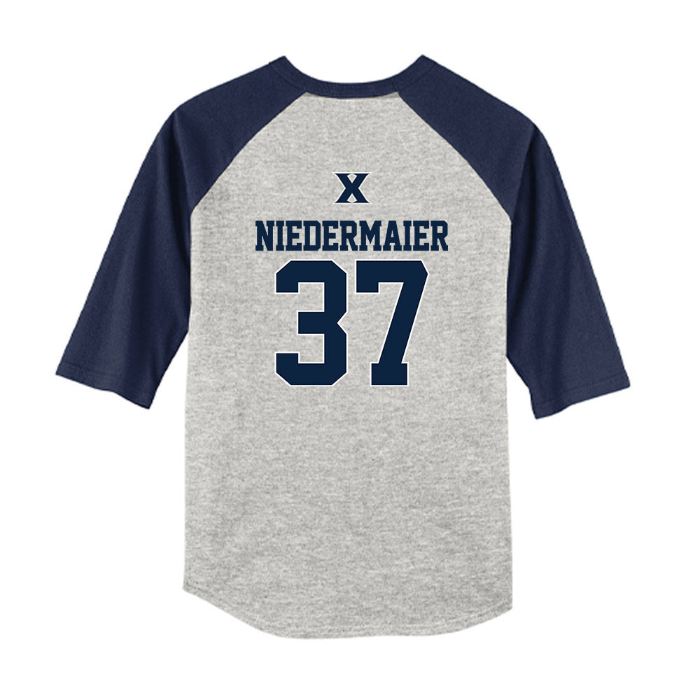 Xavier - NCAA Baseball : Roger Niedermaier - USA Youth Raglan T-Shirt-1