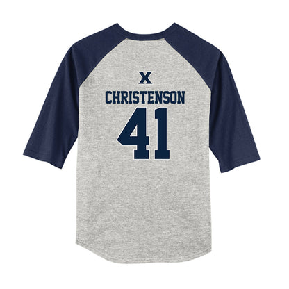 Xavier - NCAA Baseball : Carter Christenson - USA Youth Raglan T-Shirt-1