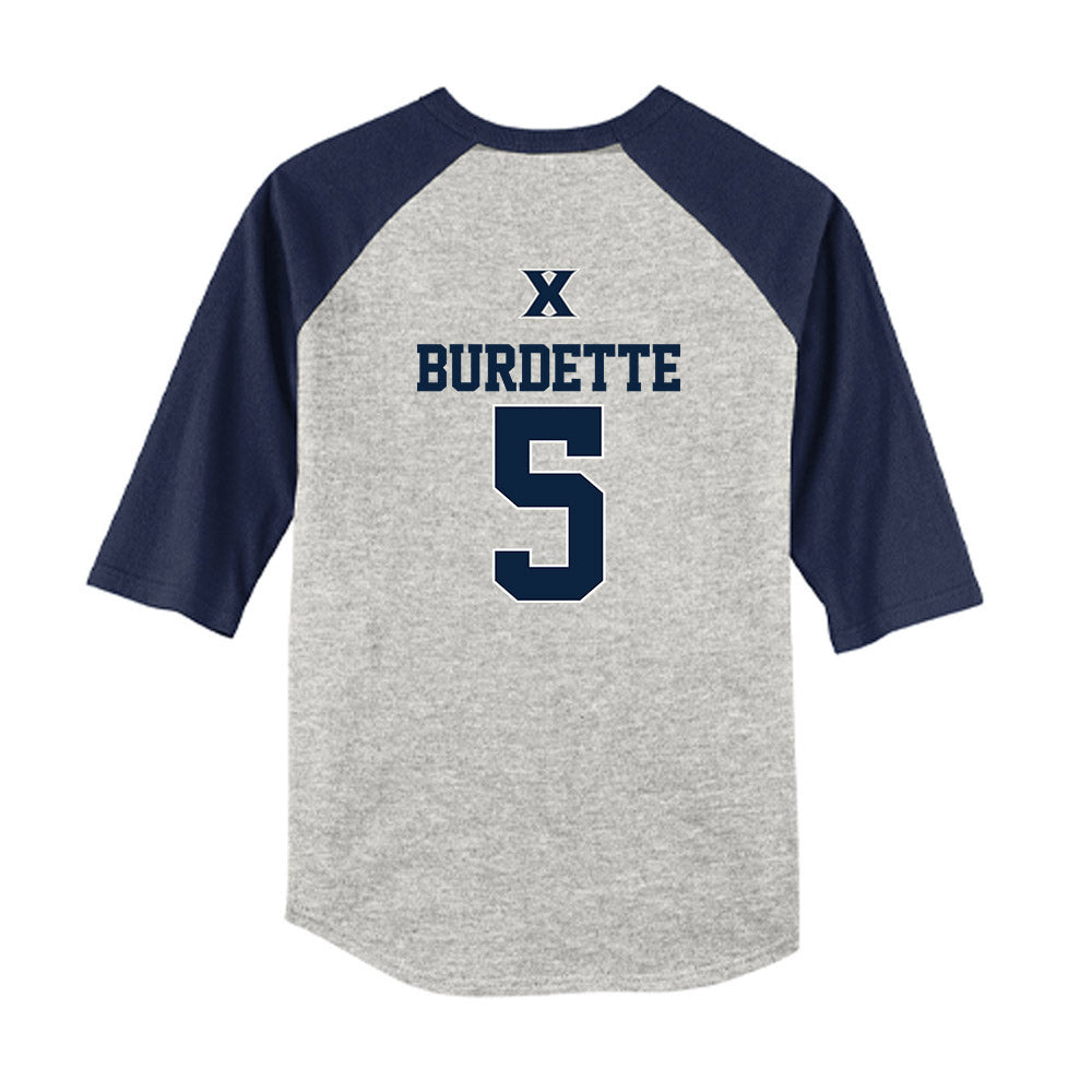 Xavier - NCAA Baseball : Clay Burdette - USA Youth Raglan T-Shirt-1