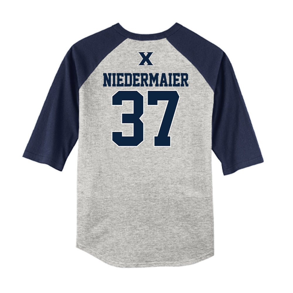 Xavier - NCAA Baseball : Roger Niedermaier - USA Raglan Shirt-1