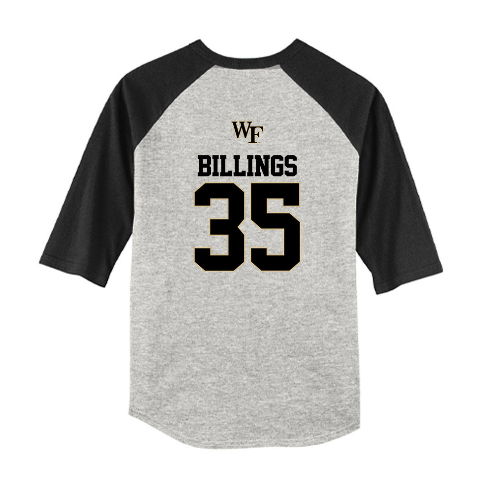 Wake Forest - NCAA Baseball : Luke Billings - USA Youth Raglan T-Shirt-1