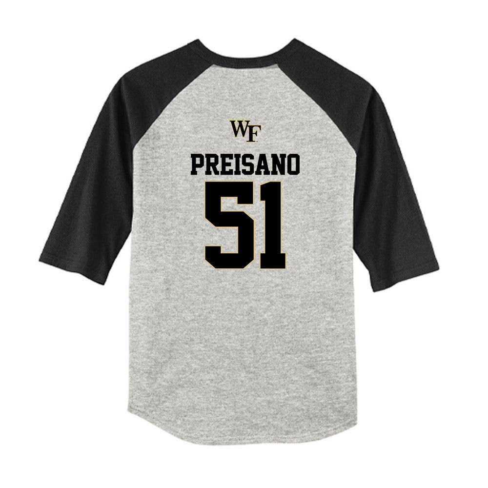 Wake Forest - NCAA Baseball : Ryan Preisano - USA Youth Raglan T-Shirt-1