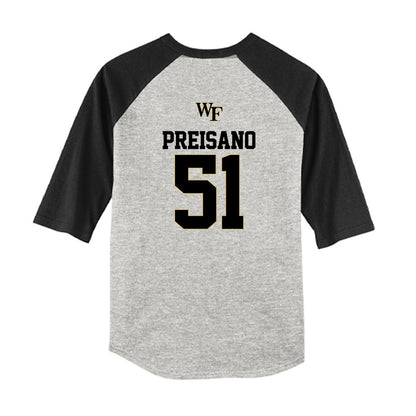 Wake Forest - NCAA Baseball : Ryan Preisano - USA Youth Raglan T-Shirt-1