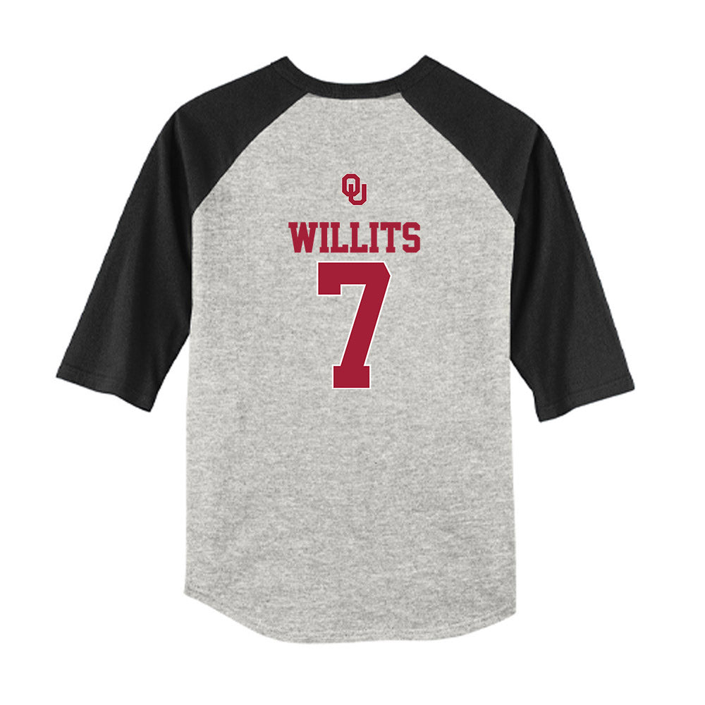 Oklahoma - NCAA Baseball : Jaxon Willits - USA Youth Raglan T-Shirt-1