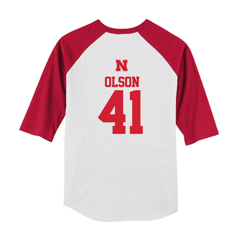 Nebraska - NCAA Baseball : Chase Olson - USA Raglan Youth Raglan T-Shirt-1
