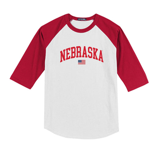 Nebraska - NCAA Baseball : Preston Freeman Freeman - USA Raglan Youth Raglan T-Shirt-0
