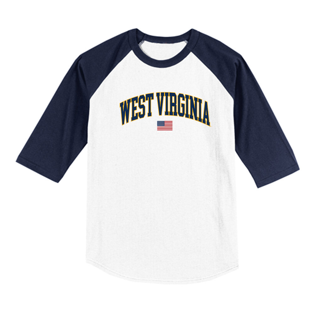 West Virginia - NCAA Baseball : Tucker DeLisle - USA Raglan Raglan Shirt-0