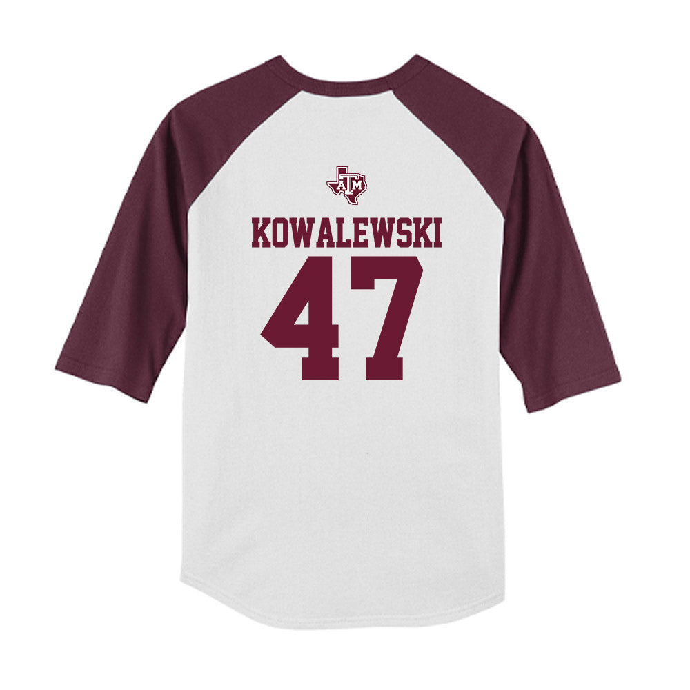 Texas A&M - NCAA Softball : Ariel Kowalewski - USA Youth Raglan T-Shirt-1