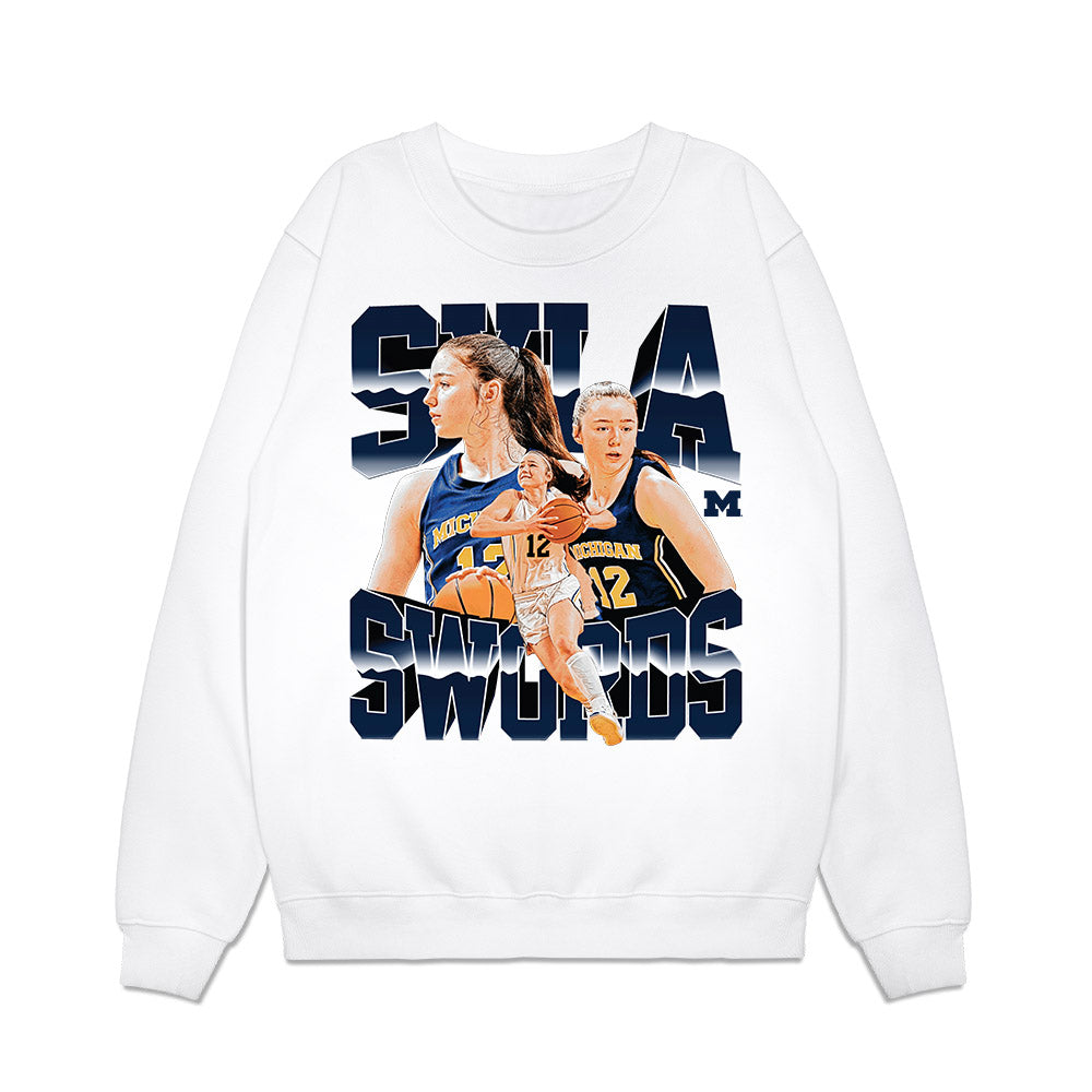 Michigan - NCAA Women's Basketball : Syla Swords - Collage Premium Crewneck Sweatshirt-0