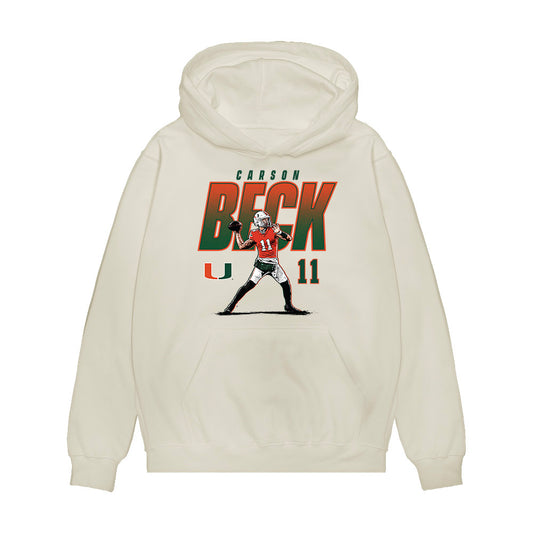 Miami - NCAA Football : Carson Beck - Caricature Premium Hooded Sweatshirt-0